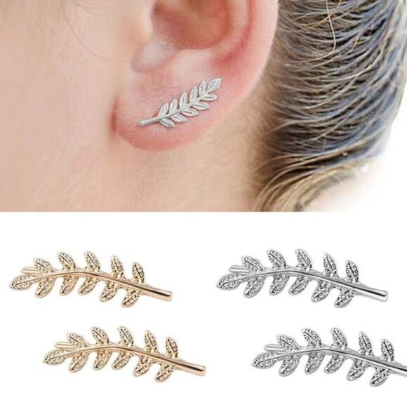 Branch with Leaves Earrings - Picture 2 of 2